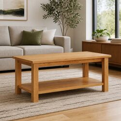 Solid Oak Coffee Table with Shelf - Durable and Stylish