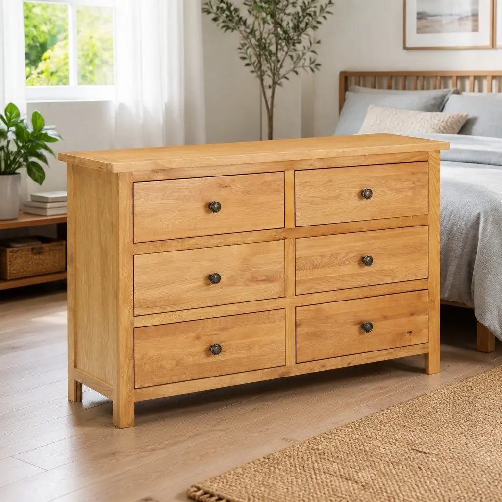 Oak Chest of Drawers with 6 Ample Drawers