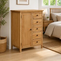 Reliable Solid Oak Wood Wardrobe Cabinet in Brown