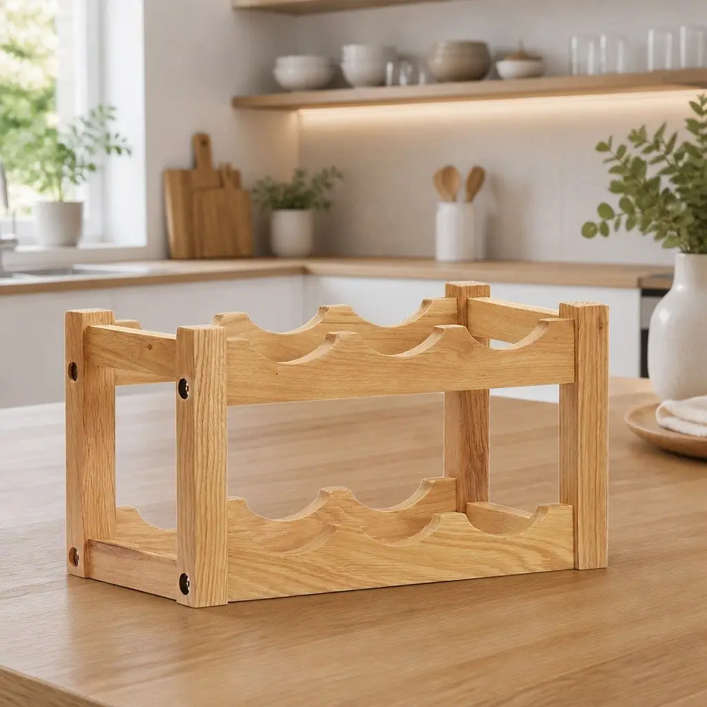 Oak Wood Wine Rack for 6 Bottles