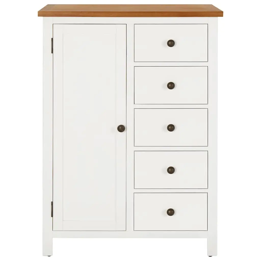Wardrobe Solid Oak Wood 76x52x105 cm Clothes Cabinet with Hanging Rod & Drawers