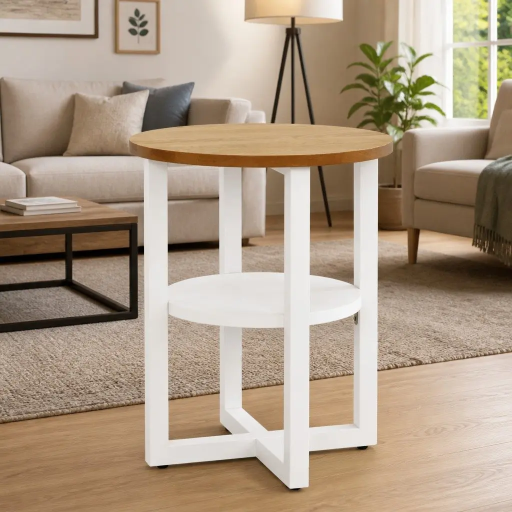 Wooden Side Table with Oak Top and Acacia Frame