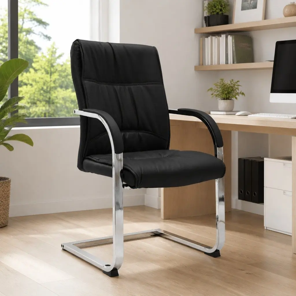 Cantilever Office Chair Ergonomic Black Faux Leather