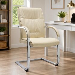 Comfortable Cream Faux Leather Office Chair for Work
