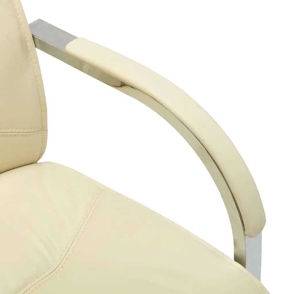 Cantilever Office Chair Cream Faux Leather Ergonomic Design Armrest Padded Seat