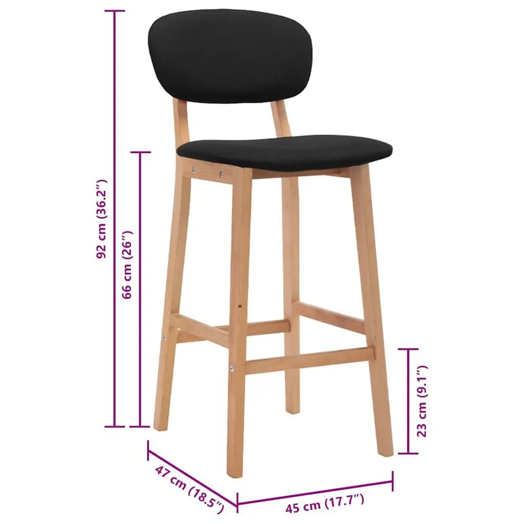 Bar Stools Set of 2 Black Fabric Seat with Footrest Modern Kitchen Counter