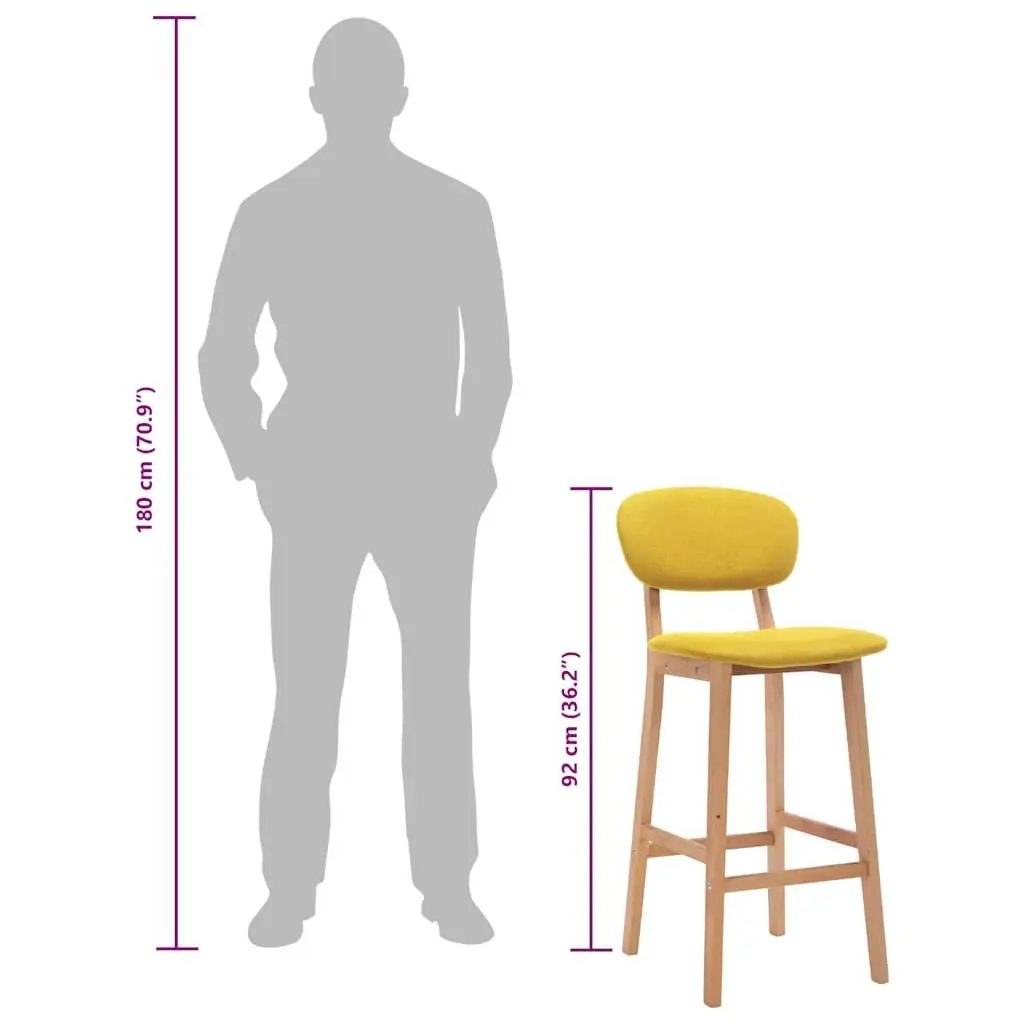 Bar Stools Set 2 pcs Yellow Fabric Seat Backrest Kitchen Counter Chair