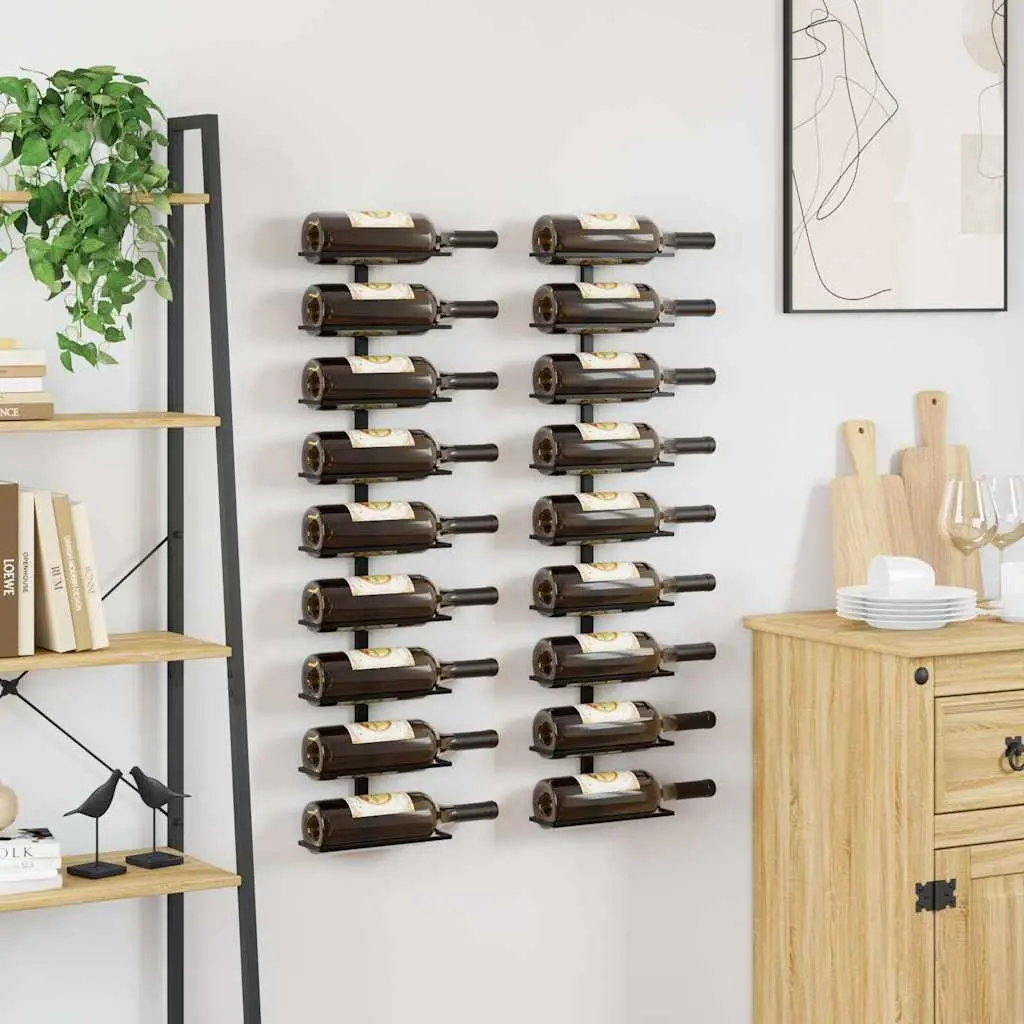 Wall-mounted Wine Rack Storage Display Organizer Black Iron 2 Pieces