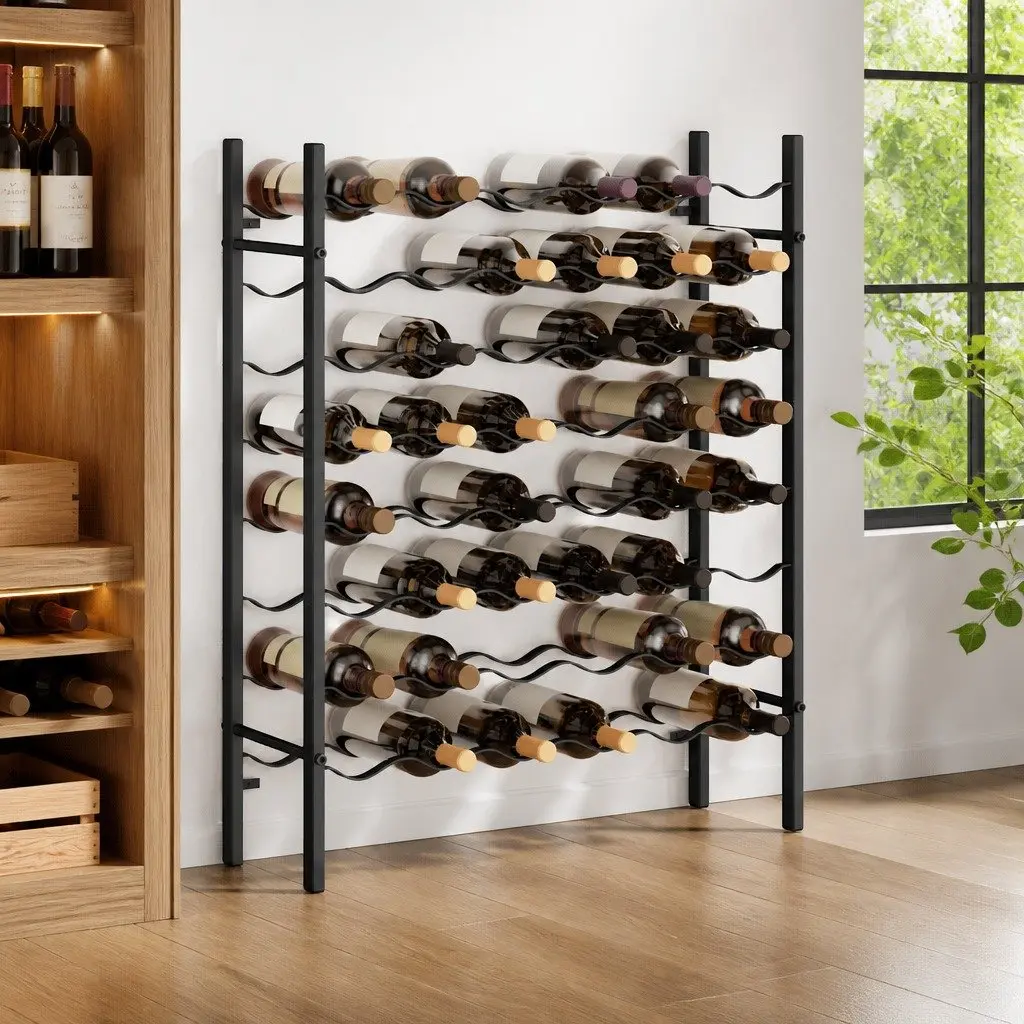 Wine Rack 48 Bottle Storage Black Metal Display Stand