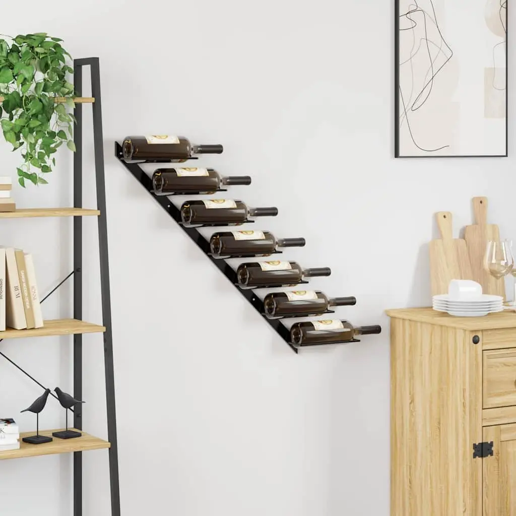 Wall-Mounted Wine Rack Black Metal Modern Storage Display Holder 7 Bottles