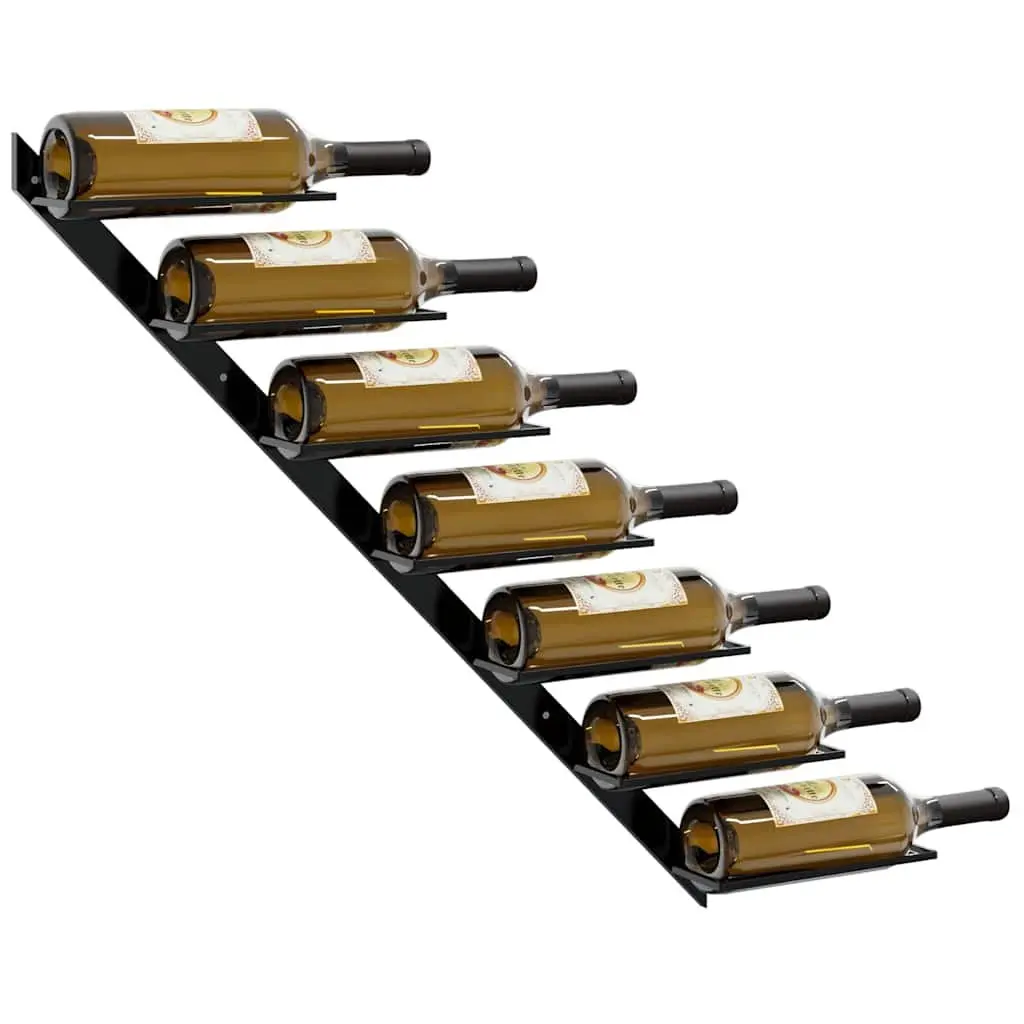 Wall-Mounted Wine Rack Black Metal Modern Storage Display Holder 7 Bottles