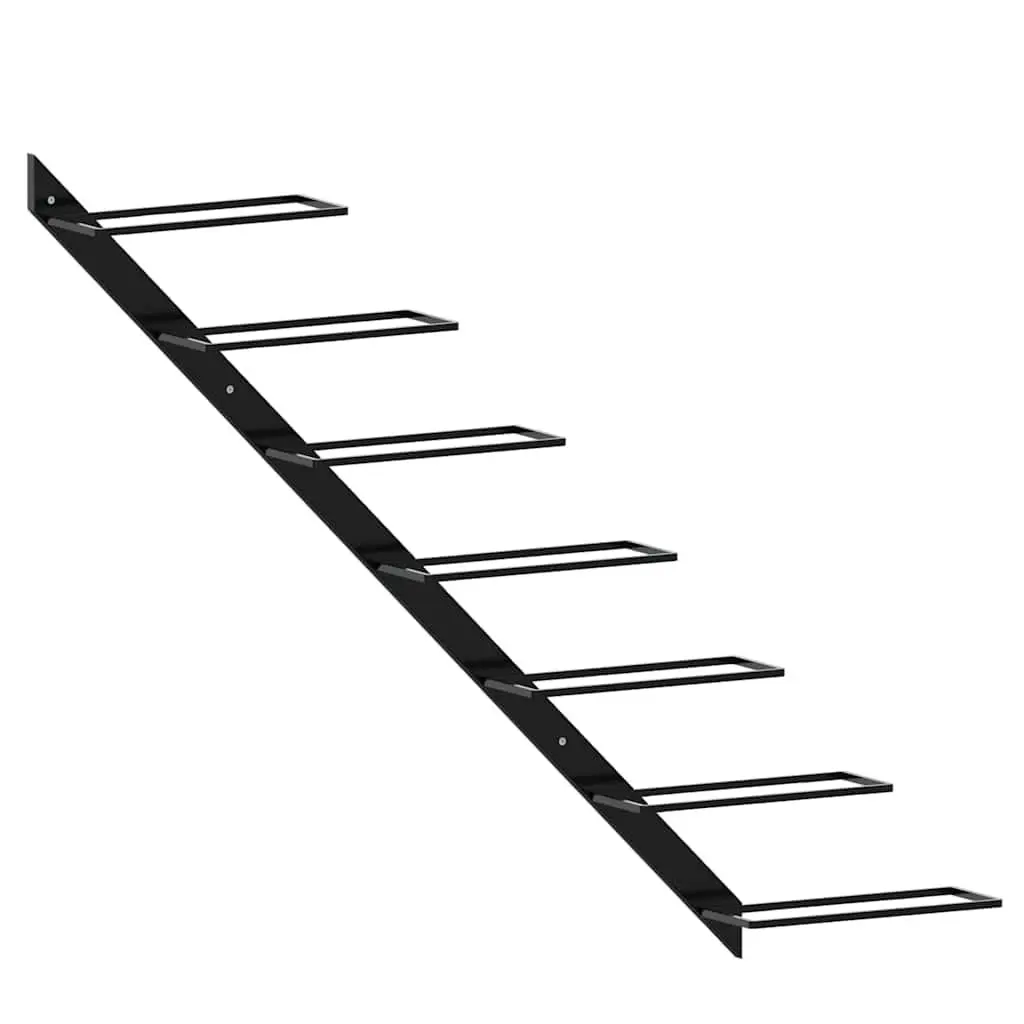 Wall-mounted Wine Rack Storage 14 Bottles Black Metal Set of 2