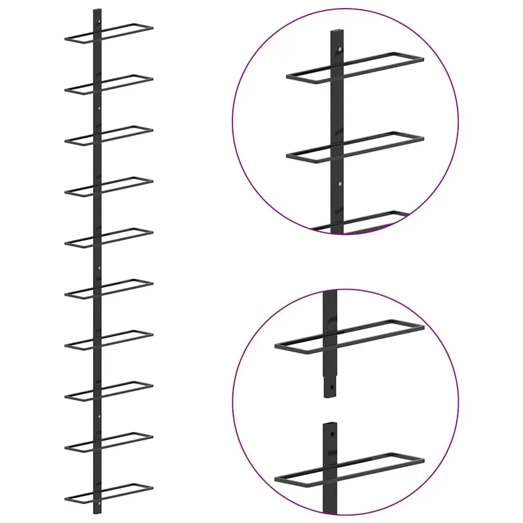Wall-mounted Wine Rack Storage Display 20 Bottles Black Metal 2 Pieces Set