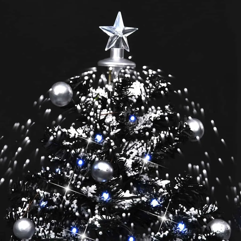 Artificial Christmas Tree Snowing Effect 75cm Black with Lights and Ornaments
