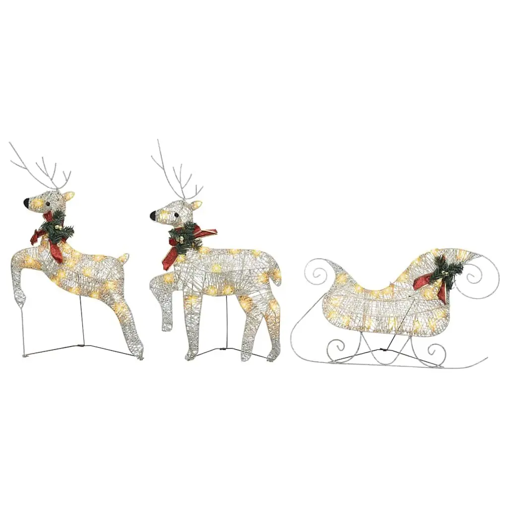 Reindeer Sleigh Christmas Decoration Outdoor Garden 60 LED Lights Gold