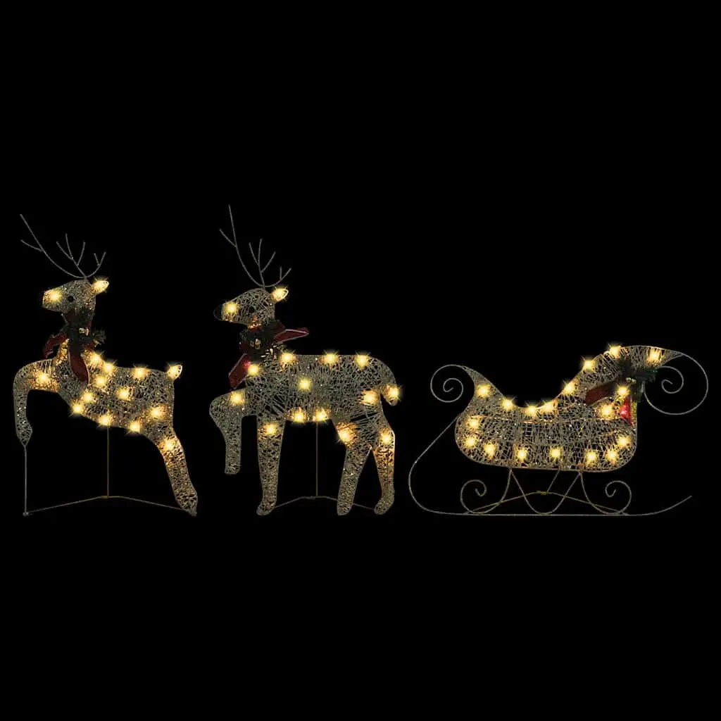 Reindeer Sleigh Christmas Decoration Outdoor Garden 60 LED Lights Gold