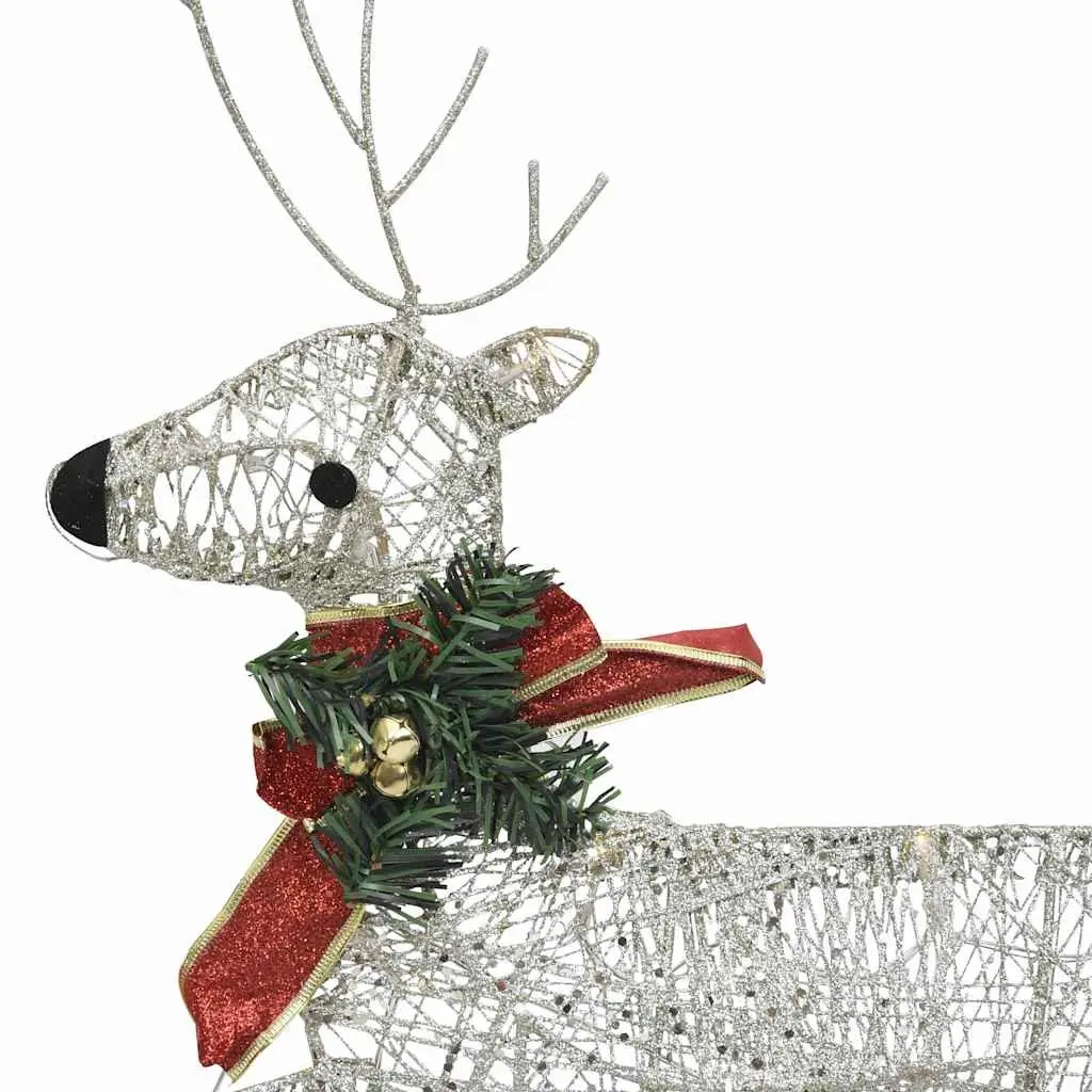 Reindeer Sleigh Christmas Decoration Outdoor Garden 60 LED Lights Gold