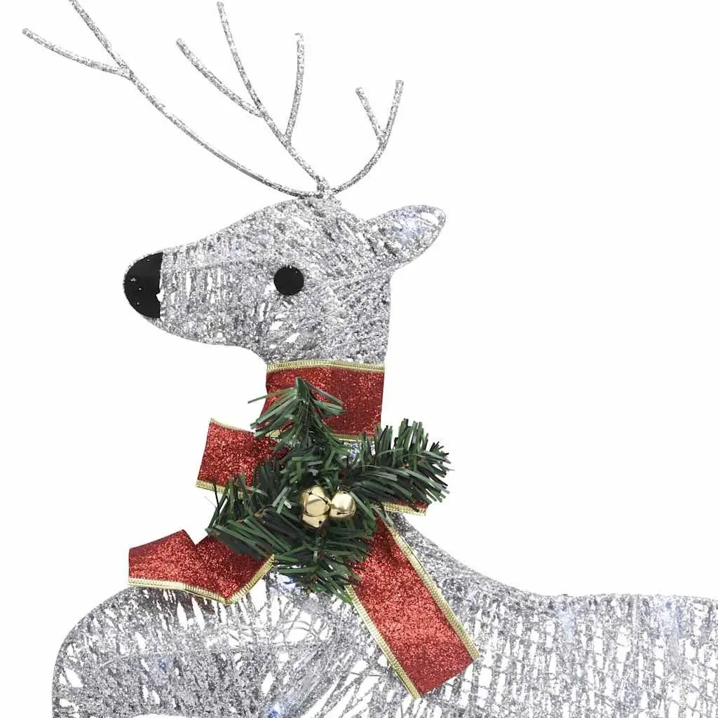 Reindeer Sleigh Decoration Christmas Outdoor Garden 60 LED Lights Silver Mesh