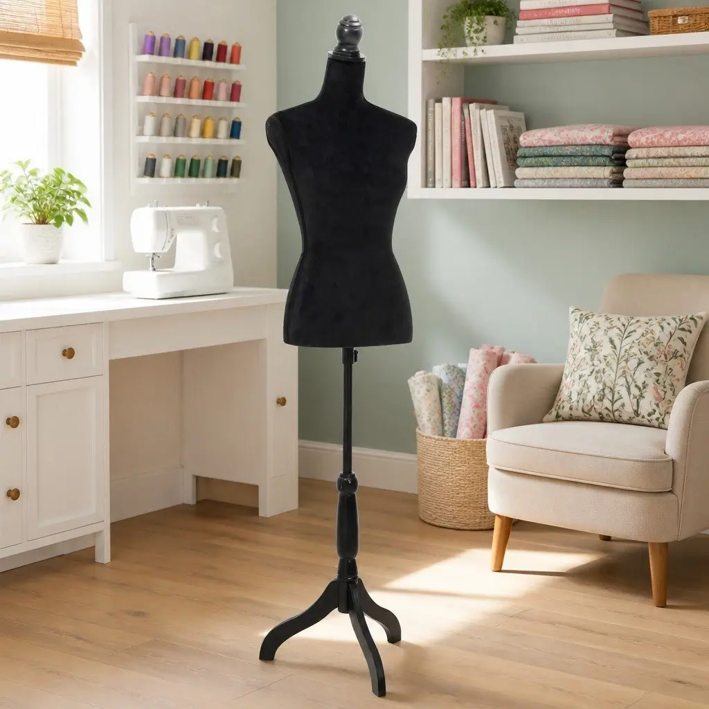 Bust Display Mannequin Adjustable Torso Black Velvet Female 133 cm to 168 cm