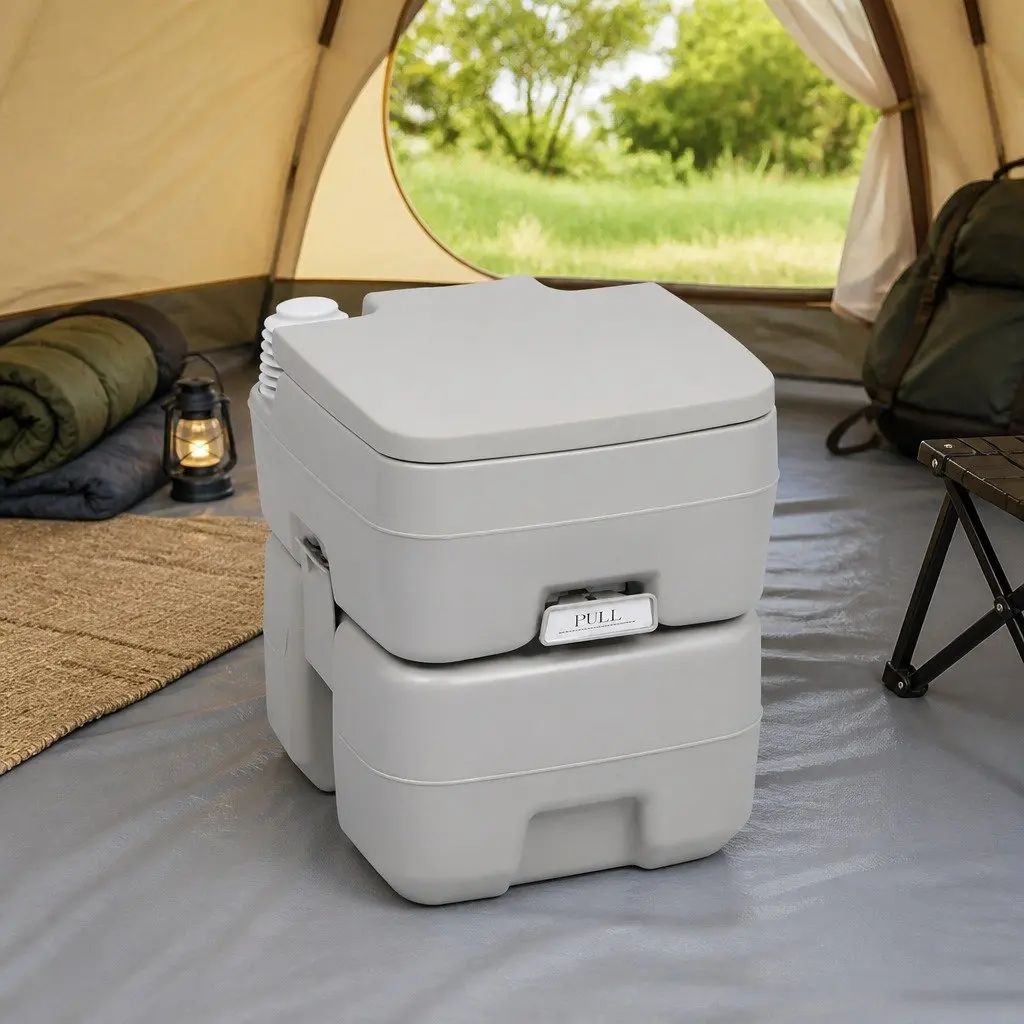 Portable Camping Toilet 20L Waste 10L Fresh Water Tank Grey