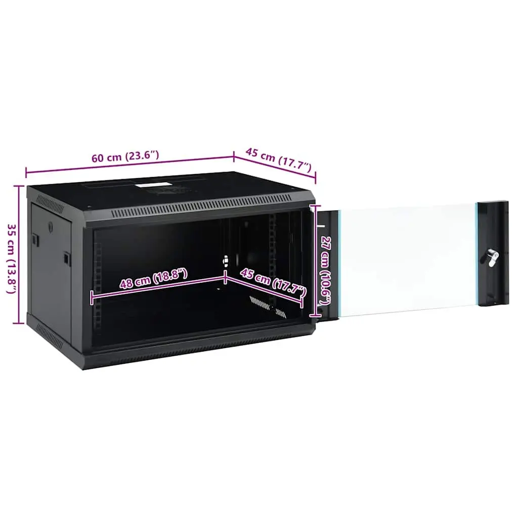 6U Wall Mounted Network Cabinet 19" Data Server Rack 600x450x350mm Black