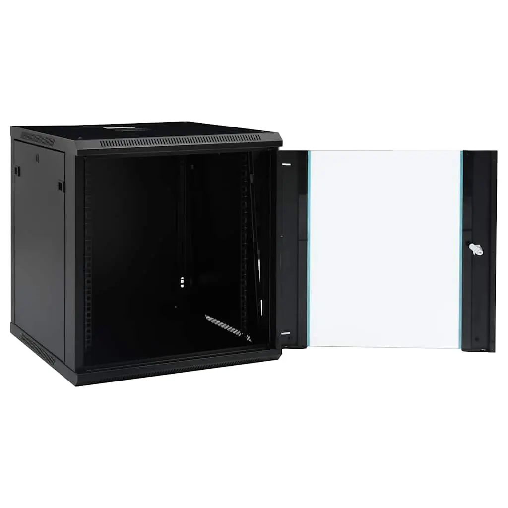 12U Network Cabinet Wall Mounted Server Equipment Storage 19 Inch Black Cold Rolled Steel