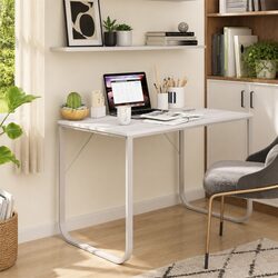 Computer Desk White 110x60x73cm Office Writing Table Engineered Wood Metal Frame