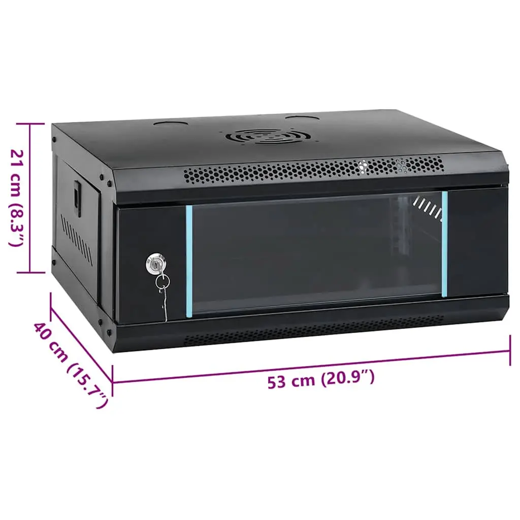 Wall Mounted Network Cabinet 19" 4U Data Server Rack Enclosure 53x40x21cm Black