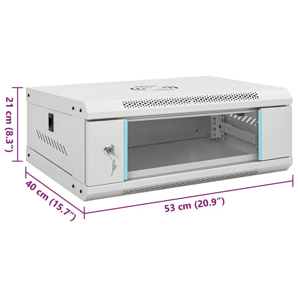 4U Wall Mounted Network Cabinet 19" Rack Mount Grey Storage 53x40x21cm