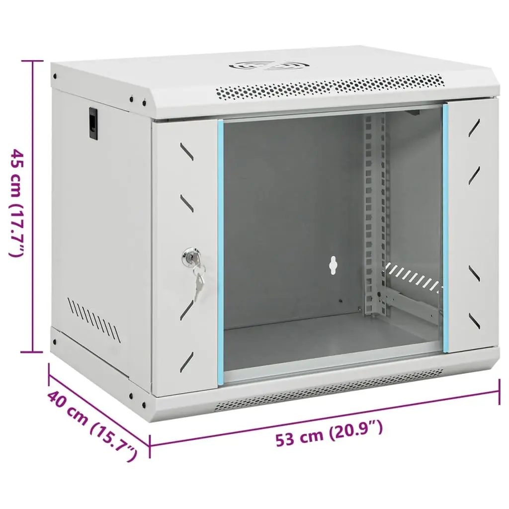 9U Wall Mounted Network Cabinet 19" Data Server Rack 53x40x45 cm Grey
