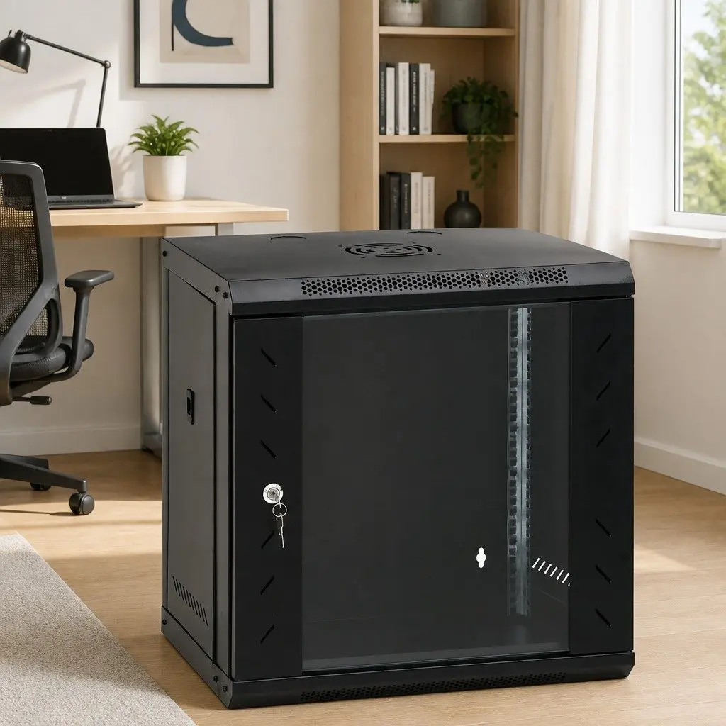 12U Wall Mounted Network Cabinet 19 Inch Data Server Rack Enclosure Black 53x40x60cm