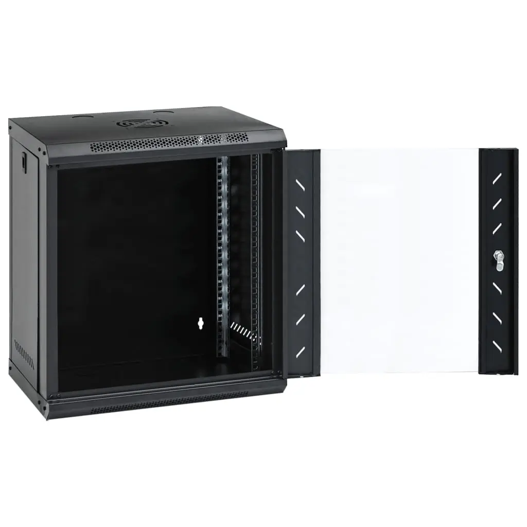 12U Wall Mounted Network Cabinet 19 Inch Data Server Rack Enclosure Black 53x40x60cm