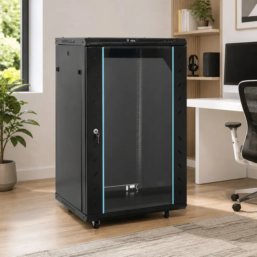 18U Network Cabinet Rack Mount Storage System 19 Inch Black