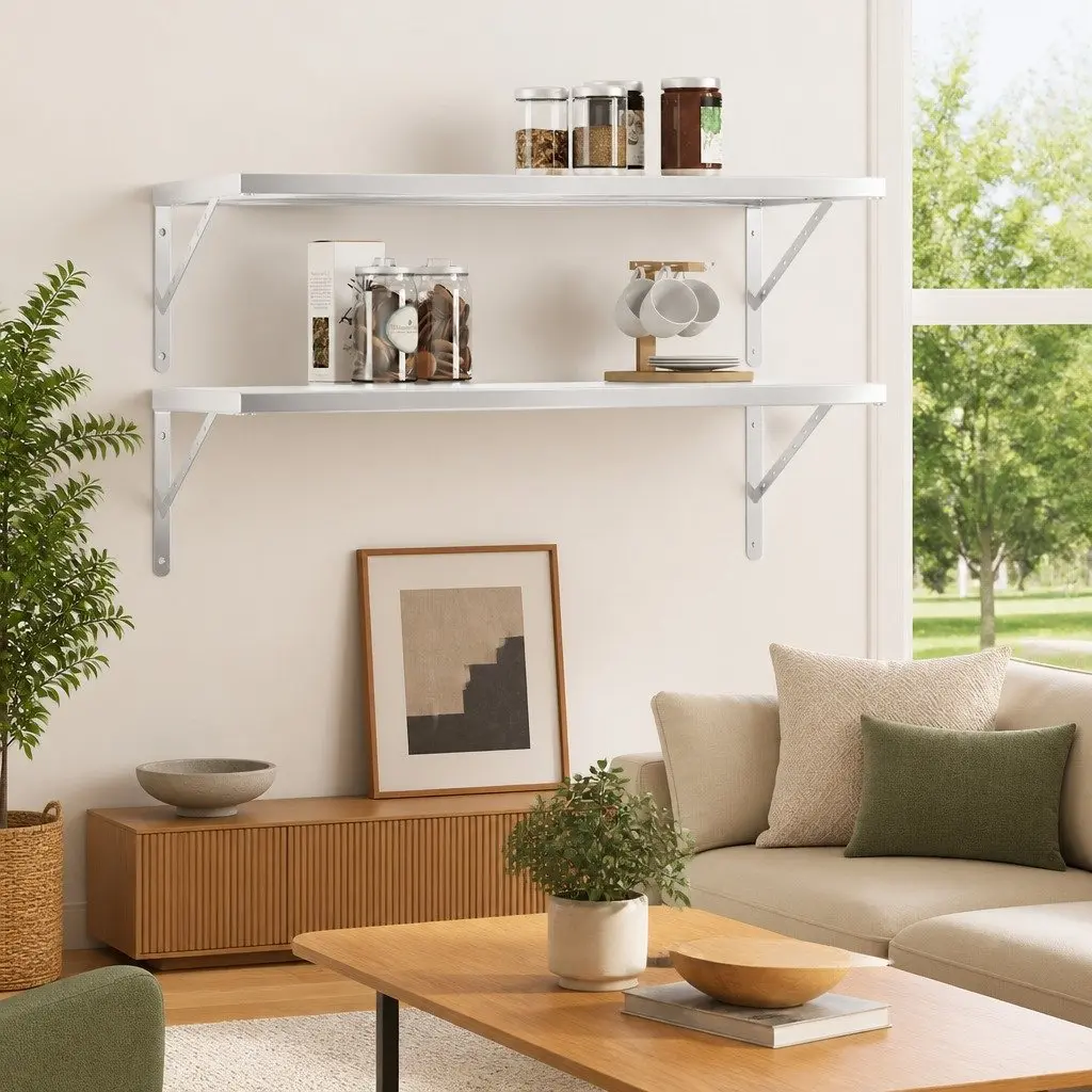 Wall Shelves Floating Storage Display 100x40 cm Silver Stainless Steel 2 pcs