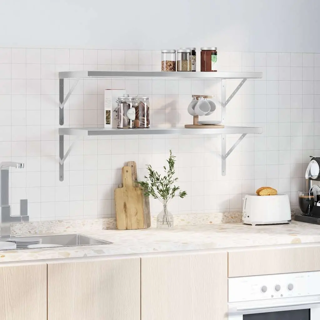 Wall Shelves Floating Storage Display 100x40 cm Silver Stainless Steel 2 pcs