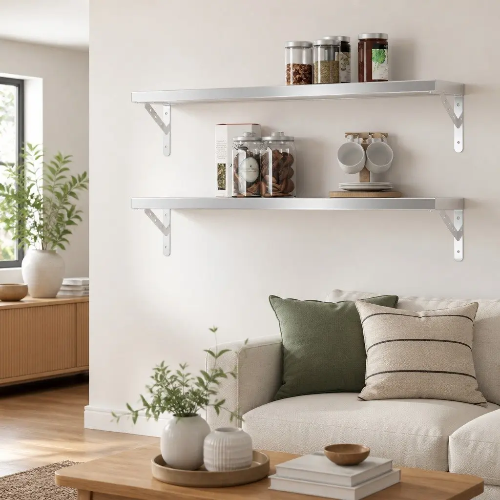Wall Shelves Storage Display 100x23.5 cm Silver Stainless Steel 2 Piece