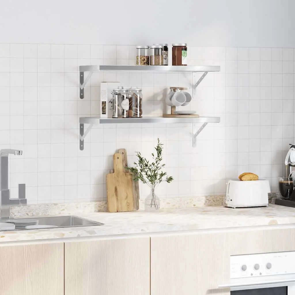 Wall Shelves Storage 75x30 cm Silver Stainless Steel 2 Piece