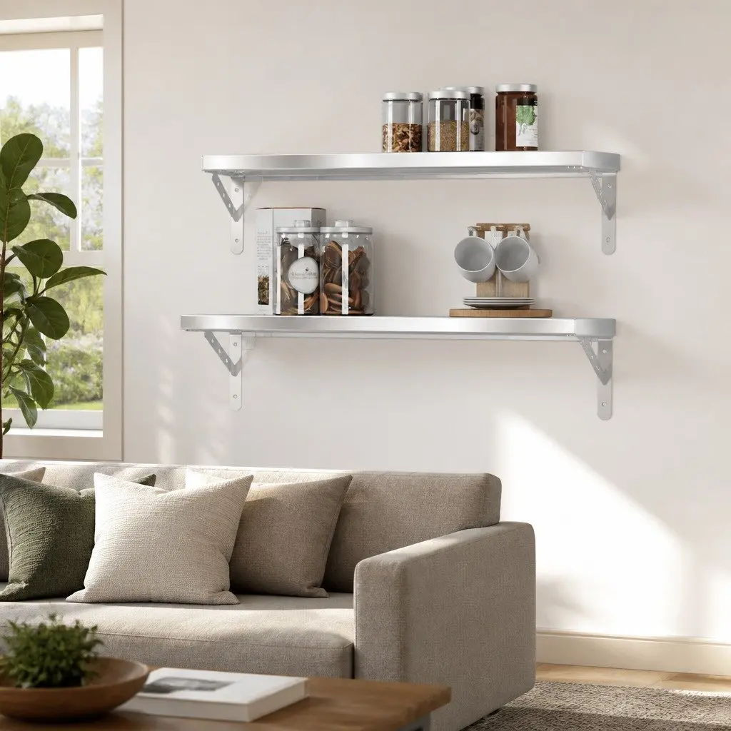 Wall Shelves 2 pcs 75x23.5 cm Silver Floating Shelf Storage Display Rack