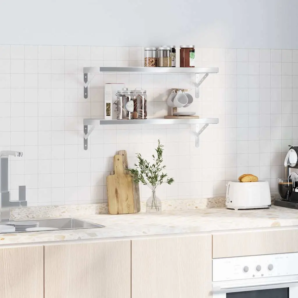 Wall Shelves 2 pcs 75x23.5 cm Silver Floating Shelf Storage Display Rack