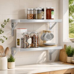 Wall Shelves 2 pcs 50x23.5 cm Silver Floating Mounted Storage Display Shelf