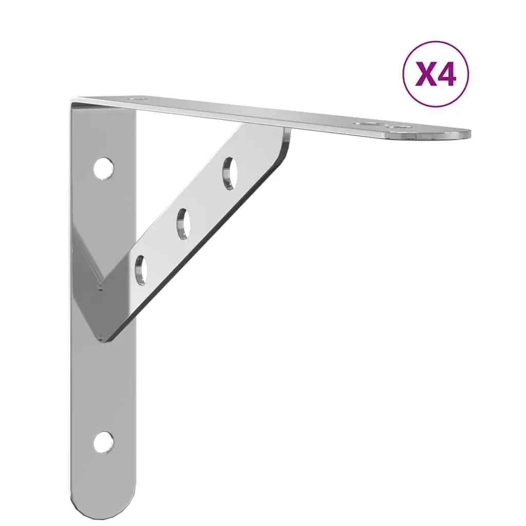 Shelf Brackets Stainless Steel Wall Mount Support 23.5 x 2.5 x 15.5 cm Silver 4 Piece