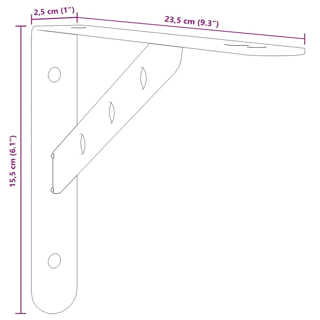 Shelf Brackets Stainless Steel Wall Mount Support 23.5 x 2.5 x 15.5 cm Silver 4 Piece