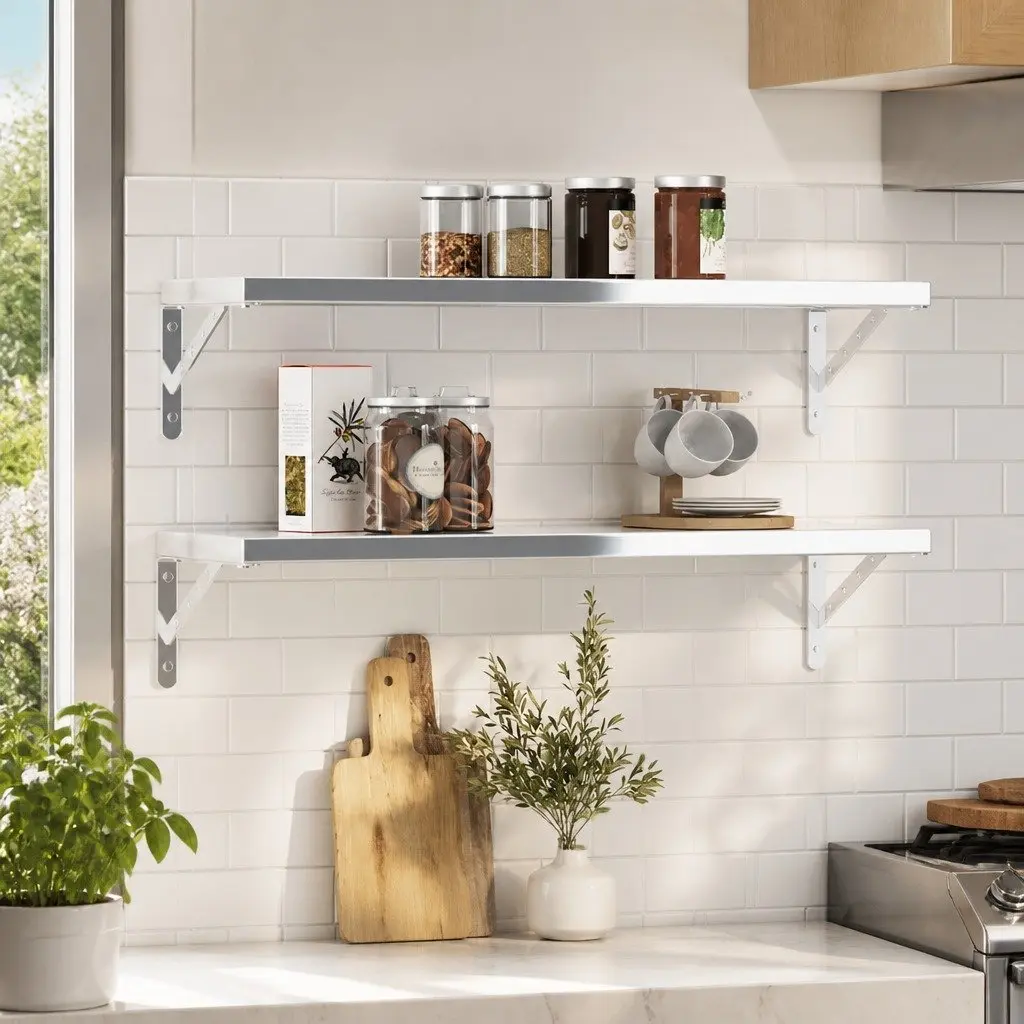 Shelf Brackets Wall Mount Stainless Steel Silver DIY Storage Support 30 x 2.5 x 15.5 cm 4 Pieces