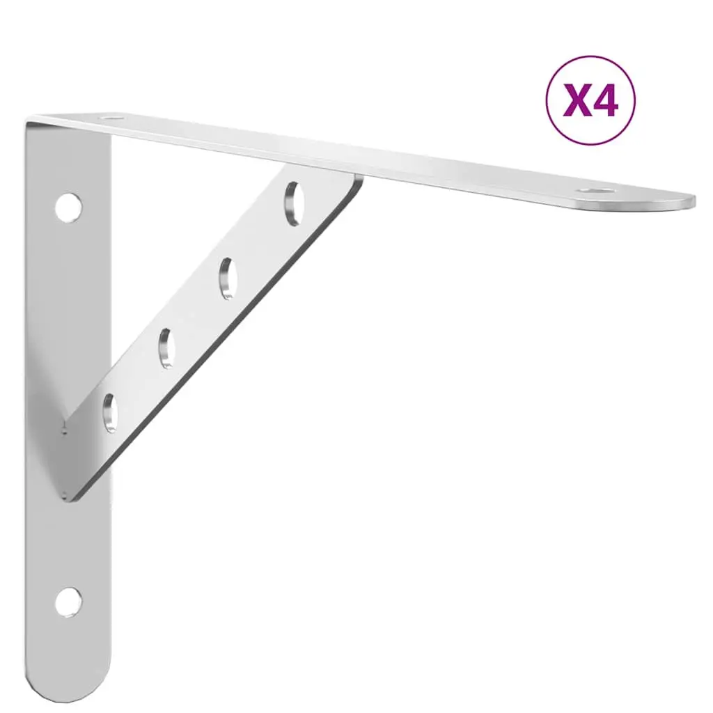 Shelf Brackets Wall Mount Stainless Steel Silver DIY Storage Support 30 x 2.5 x 15.5 cm 4 Pieces