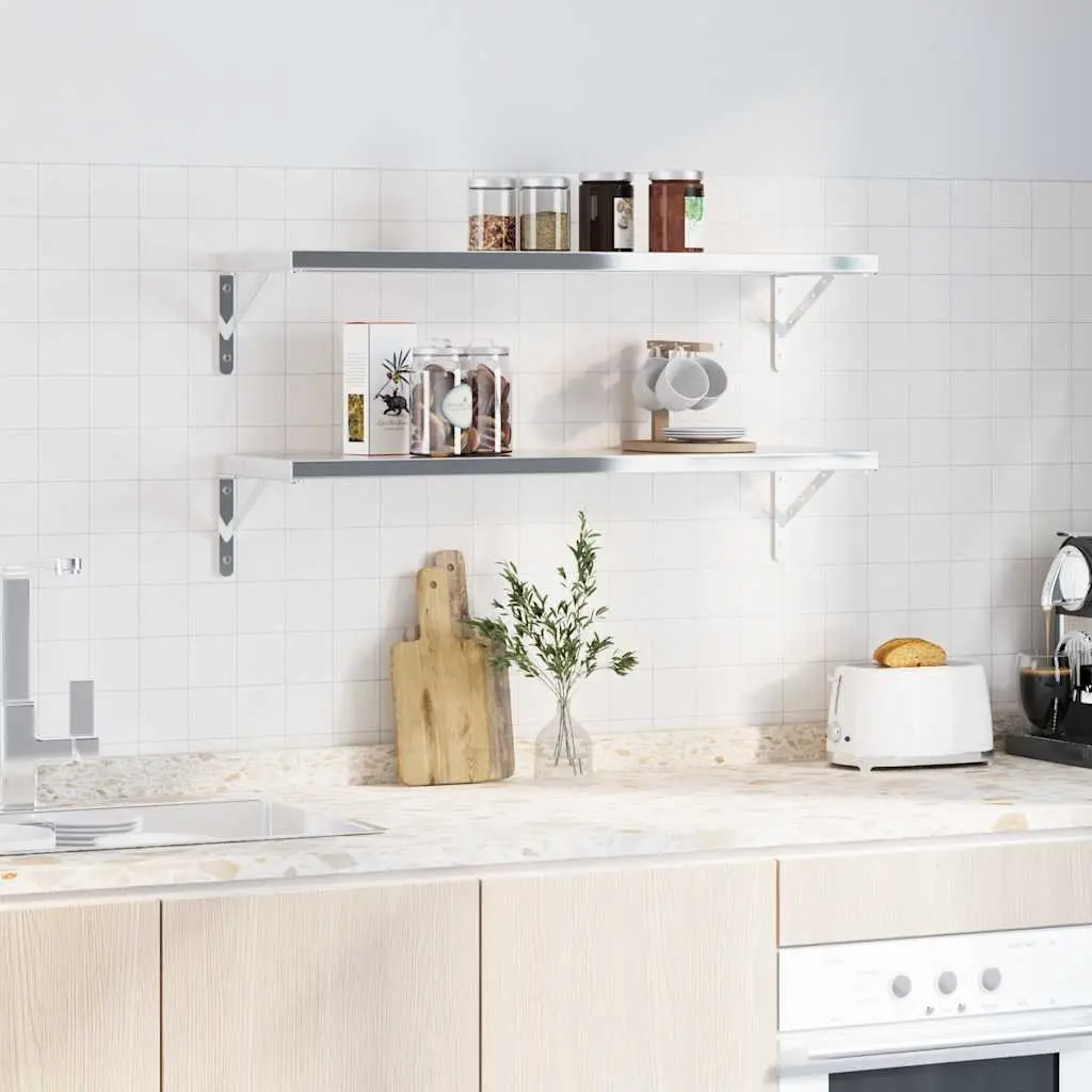 Shelf Brackets Wall Mount Stainless Steel Silver DIY Storage Support 30 x 2.5 x 15.5 cm 4 Pieces