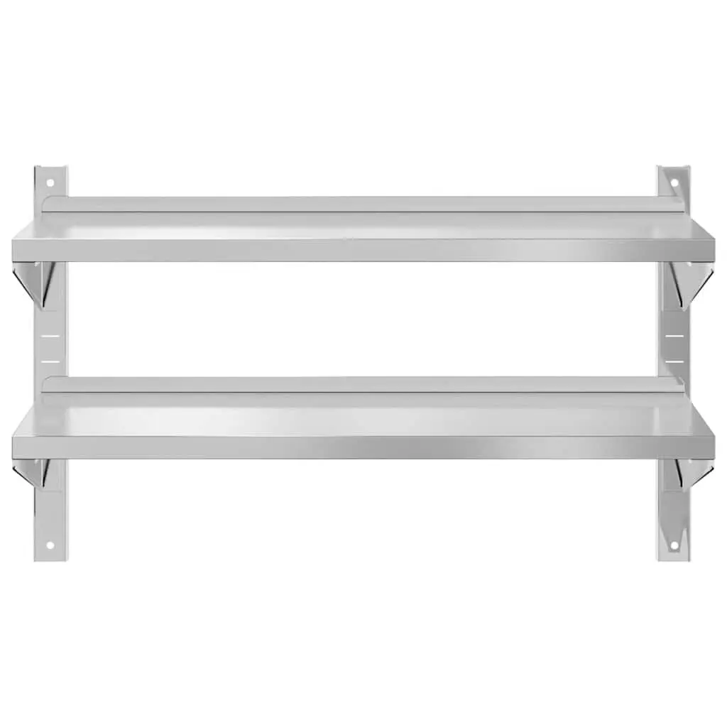2-Tier Wall Shelf Storage Rack 100x40x60 cm Silver Stainless Steel