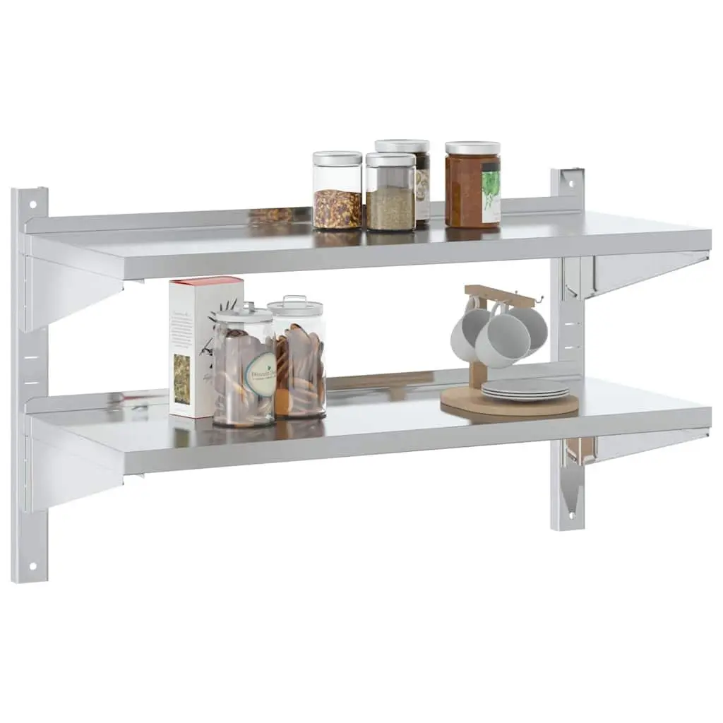 2-Tier Wall Shelf Storage Rack 100x40x60 cm Silver Stainless Steel