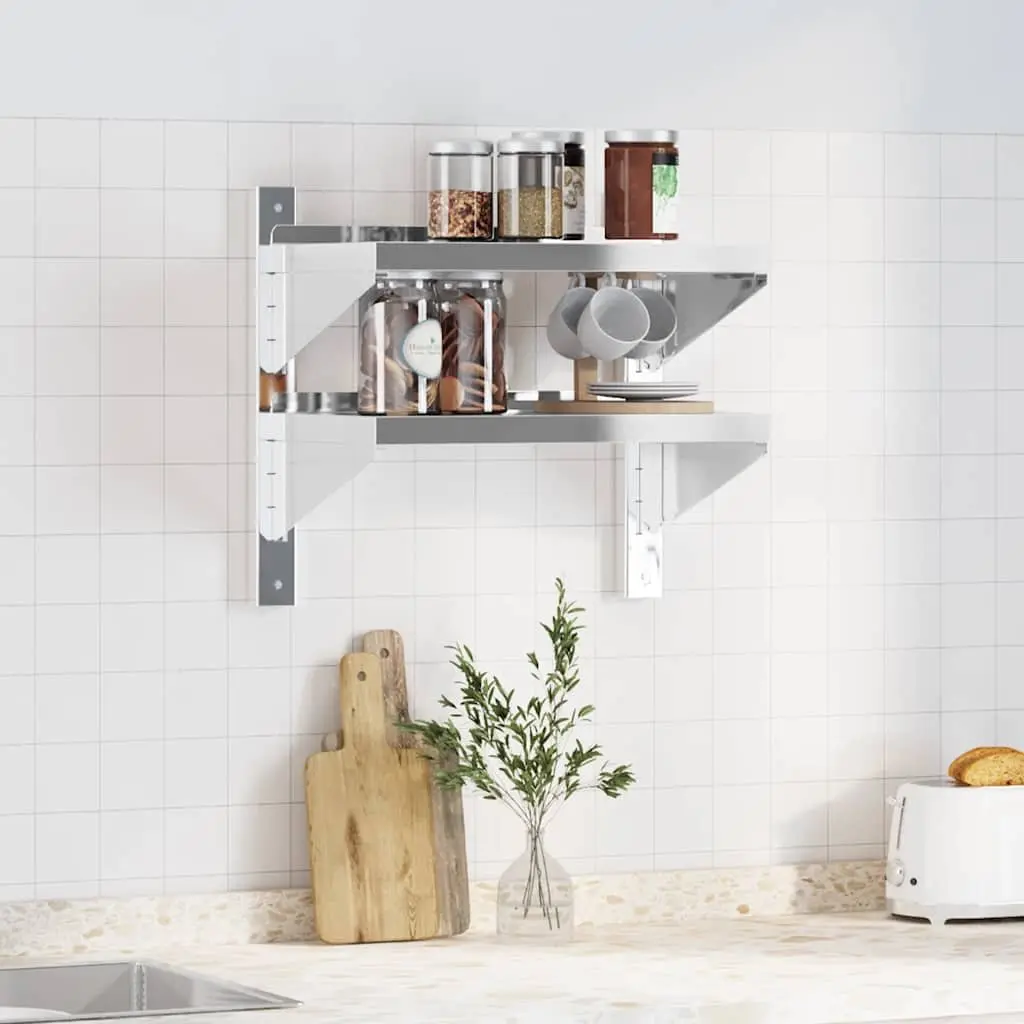 2-Tier Stainless Steel Wall Shelf