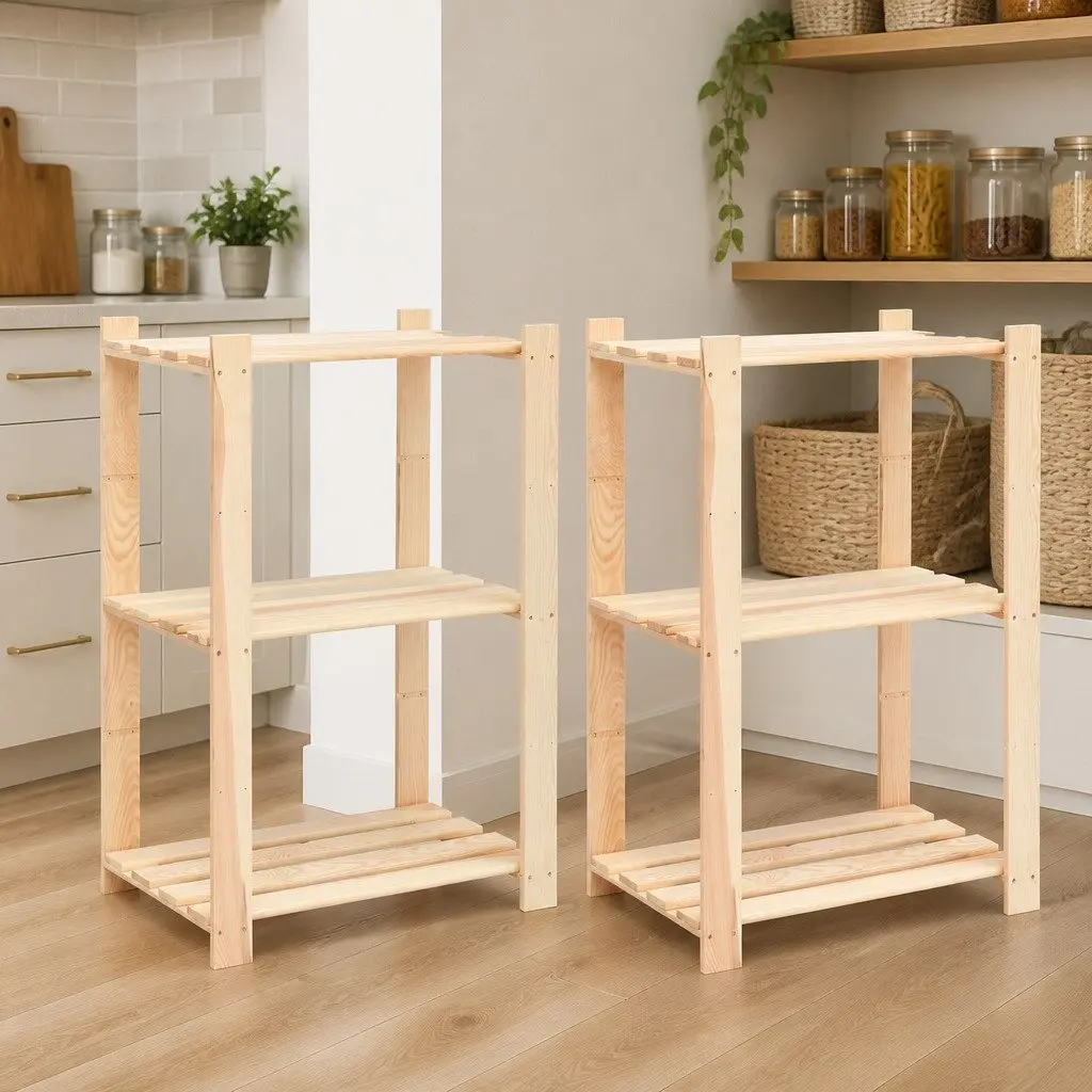 3-Tier Wooden Storage Rack Brown Shelving Unit