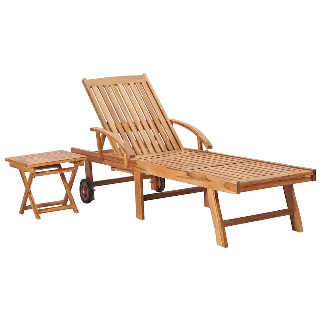Sun Lounger Set 2 pcs with Table Teak Wood Outdoor Garden Patio Furniture
